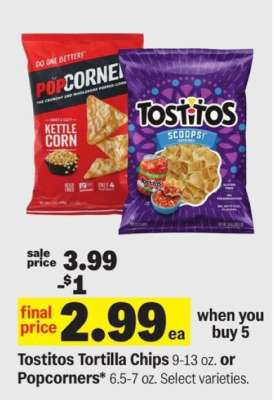 Tostitos Tortilla Chips or Popcorners