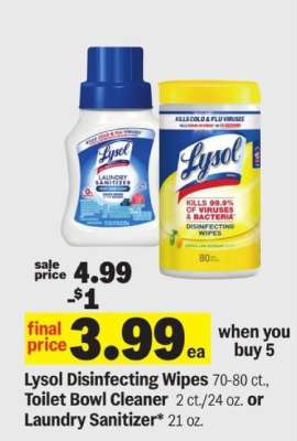 Lysol Disinfecting Wipes, Toilet Bowl Cleaner, or Laundry Sanitizer