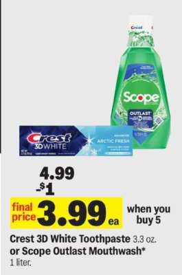 Crest 3D White Toothpaste or Scope Outlast Mouthwash