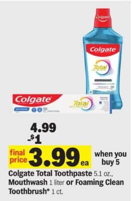 Colgate Total Toothpaste, Mouthwash or Foaming Clean Toothbrush