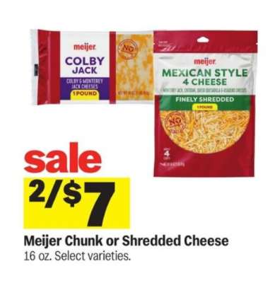 Meijer Chunk or Shredded Cheese