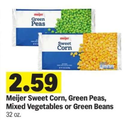Meijer Sweet Corn, Green Peas, Mixed Vegetables or Green Beans