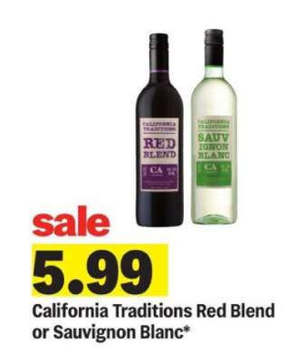 California Traditions Red Blend or Sauvignon Blanc