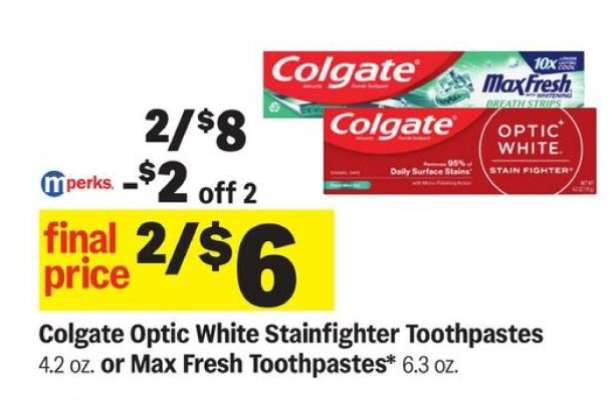 Colgate Optic White Stainfighter Toothpastes or Max Fresh Toothpastes
