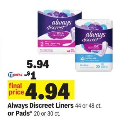 Always Discreet Liners or Pads