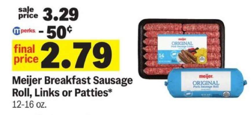 Meijer Breakfast Sausage Roll, Links or Patties