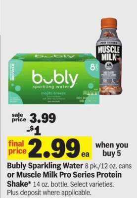 Bubly Sparkling Water or Muscle Milk Pro Series Protein Shake