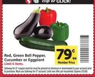Red, Green Bell Pepper, Cucumber or Eggplant