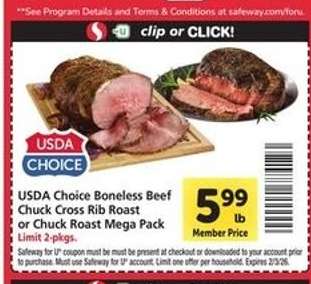 USDA Choice Boneless Beef Chuck Cross Rib Roast or Chuck Roast Mega Pack