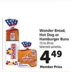 Wonder Bread, Hot Dog or Hamburger Buns