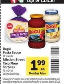 Ragú Pasta Sauce & Mission Street Taco Flour Tortillas