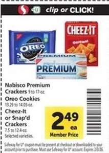 Nabisco Premium Crackers, Oreo Cookies, Cheez-It or Snap'd Crackers