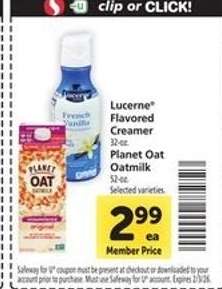 Lucerne Flavored Creamer / Planet Oat Oatmilk