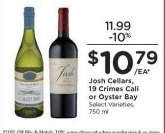 Josh Cellars, 19 Crimes Cali or Oyster Bay