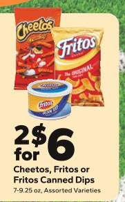 Cheetos, Fritos or Fritos Canned Dips