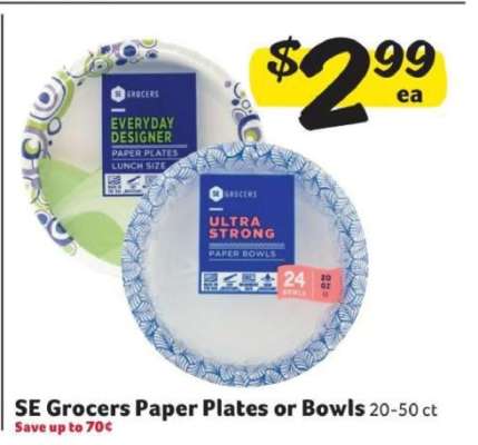 SE Grocers Paper Plates or Bowls