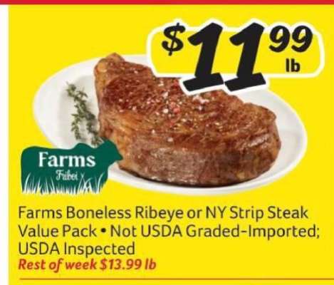 Farms Boneless Ribeye or NY Strip Steak Value Pack