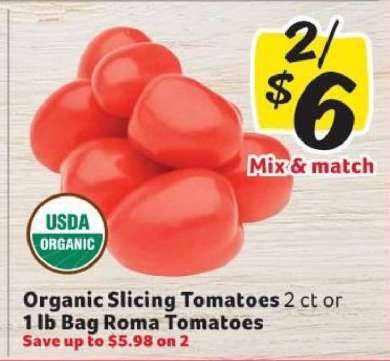 Organic Slicing Tomatoes or 1 lb Bag Roma Tomatoes