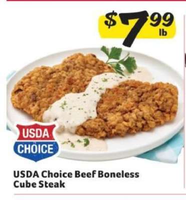 USDA Choice Beef Boneless Cube Steak
