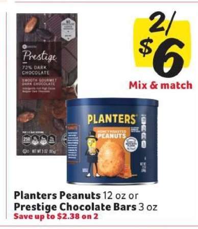 Planters Peanuts or Prestige Chocolate Bars