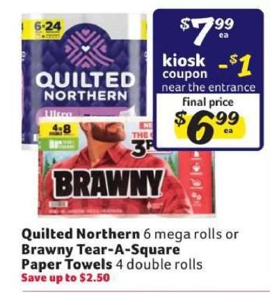 Quilted Northern or Brawny Tear-A-Square Paper Towels