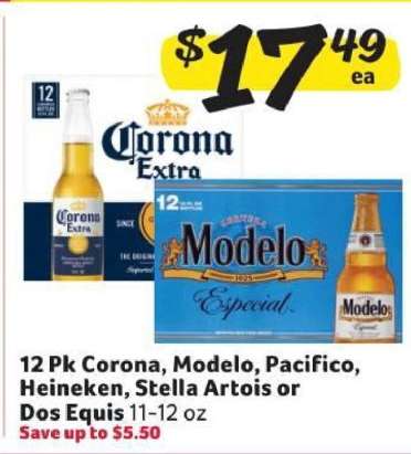 12 Pk Corona, Modelo, Pacifico, Heineken, Stella Artois or Dos Equis