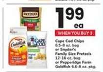 Cape Cod Chips, Snyder's Family Size Pretzels, or Pepperidge Farm Goldfish