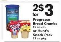 Progresso Bread Crumbs or Hunt's Snack Pack
