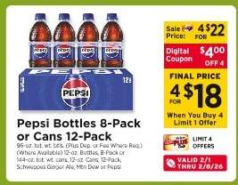 Pepsi Bottles 8-Pack or Cans 12-Pack