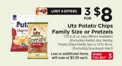 Utz Potato Chips Family Size or Pretzels
