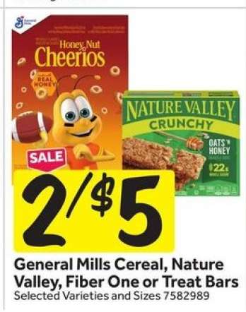 General Mills Cereal, Nature Valley, Fiber One or Treat Bars