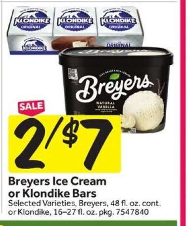 Breyers Ice Cream or Klondike Bars