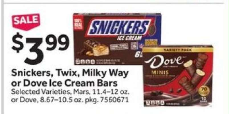 Snickers, Twix, Milky Way or Dove Ice Cream Bars