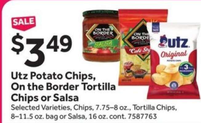 Utz Potato Chips, On the Border Tortilla Chips or Salsa