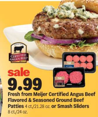Fresh from Meijer Certified Angus Beef Flavored/Seasoned Ground Beef Patties or Smash Sliders