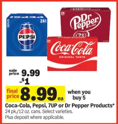 Coca-Cola, Pepsi, 7UP or Dr Pepper Products*