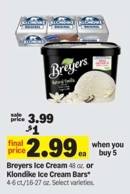 Breyers Ice Cream or Klondike Ice Cream Bars