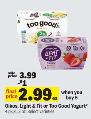 Oikos, Light & Fit or Too Good Yogurt*