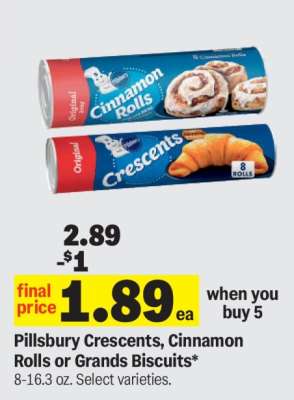 Pillsbury Crescents, Cinnamon Rolls or Grands Biscuits
