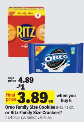 Oreo Family Size Cookies or Ritz Family Size Crackers
