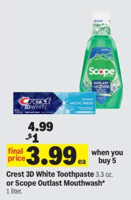 Crest 3D White Toothpaste or Scope Outlast Mouthwash