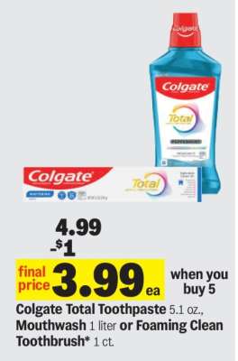 Colgate Total Toothpaste, Mouthwash or Foaming Clean Toothbrush