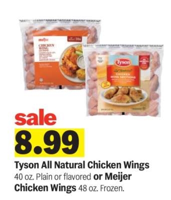 Tyson All Natural Chicken Wings or Meijer Chicken Wings