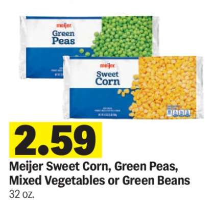 Meijer Sweet Corn, Green Peas, Mixed Vegetables or Green Beans