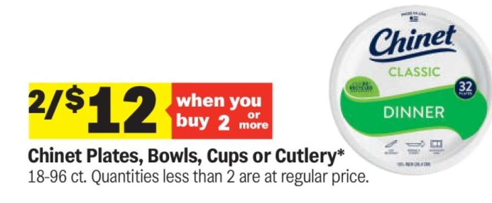 Chinet Plates, Bowls, Cups or Cutlery*