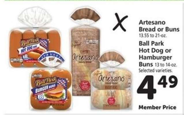 Artesano Bread or Buns, Ball Park Hot Dog or Hamburger Buns