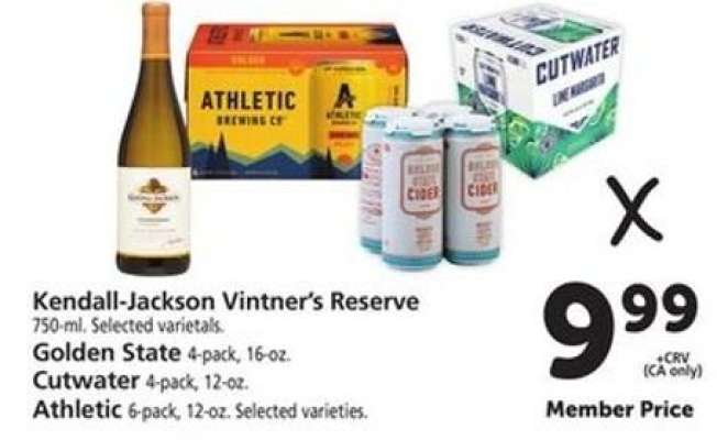 Kendall-Jackson Vintner’s Reserve, Golden State, Cutwater, Athletic