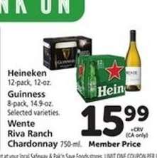 Heineken, Guinness, Wente Riva Ranch Chardonnay