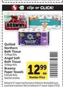 Quilted Northern Bath Tissue, Angel Soft Bath Tissue, Brawny Paper Towels