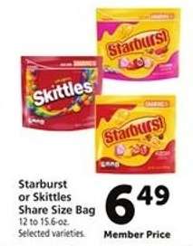 Starburst or Skittles Share Size Bag
